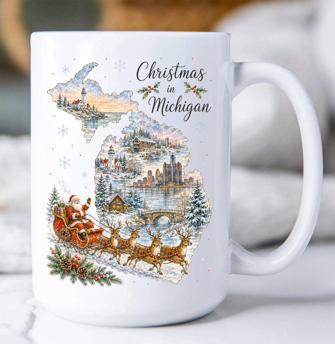 Christmas in Michigan State Map Coffee Mug