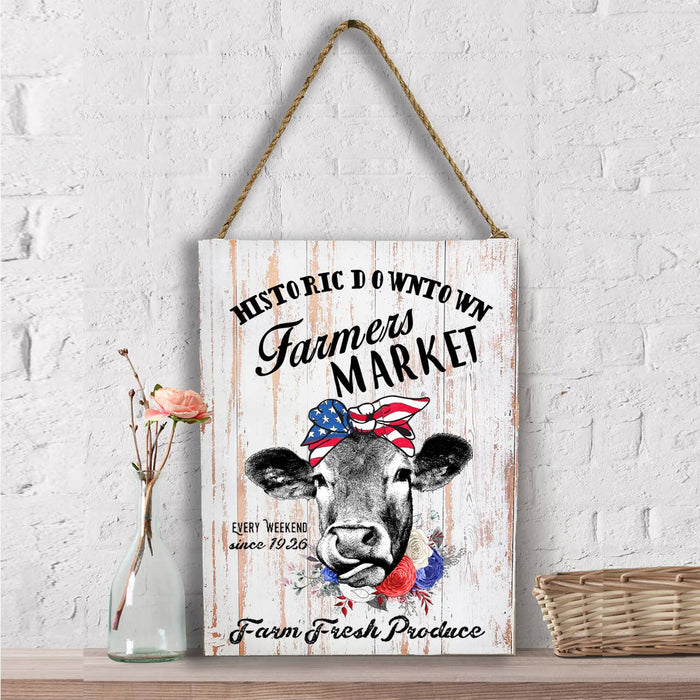 Farmers Market Patriotic Cow Wall Decor