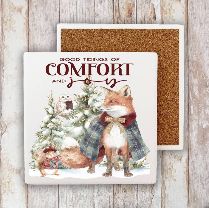 Christmas Good Tidings Snow Fox Stone Coaster