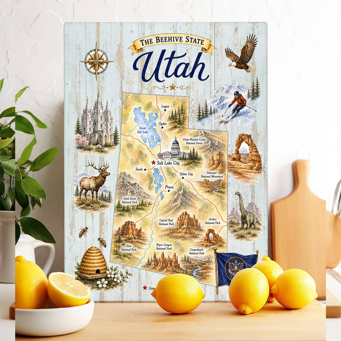 Utah State Map Landmark Glass Cutting Board