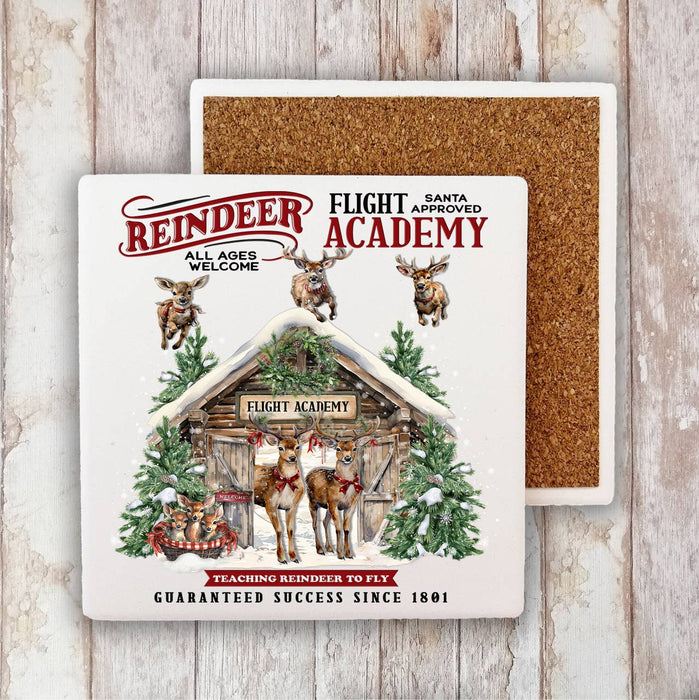 Christmas Reindeer Flight Academy Stone Coaster