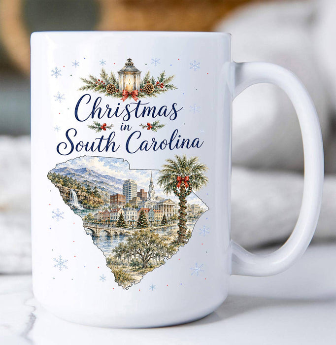Christmas in South Carolina State Map Coffee Mug