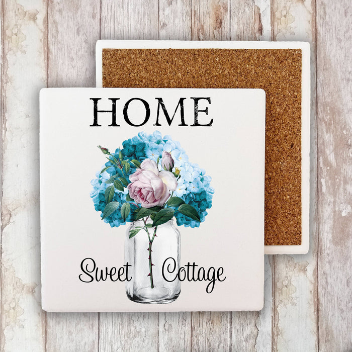 Home Sweet Cottage Flowers Mason Jar, Stone Coaster