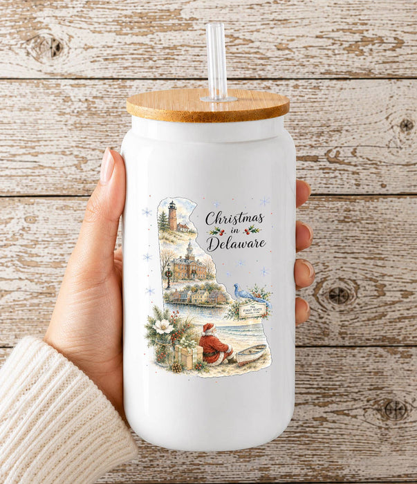 Christmas in Delaware State Map Glass Cup