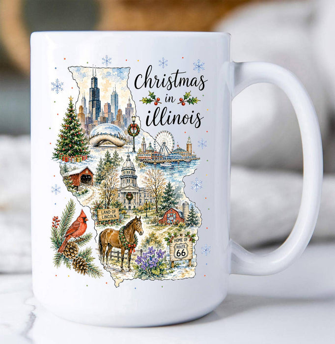 Christmas in Illinois State Map Coffee Mug