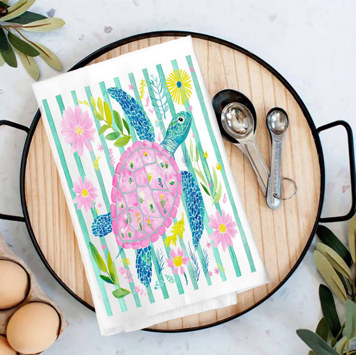 Coastal Sea Turtle Pastel Colors Tea Towel