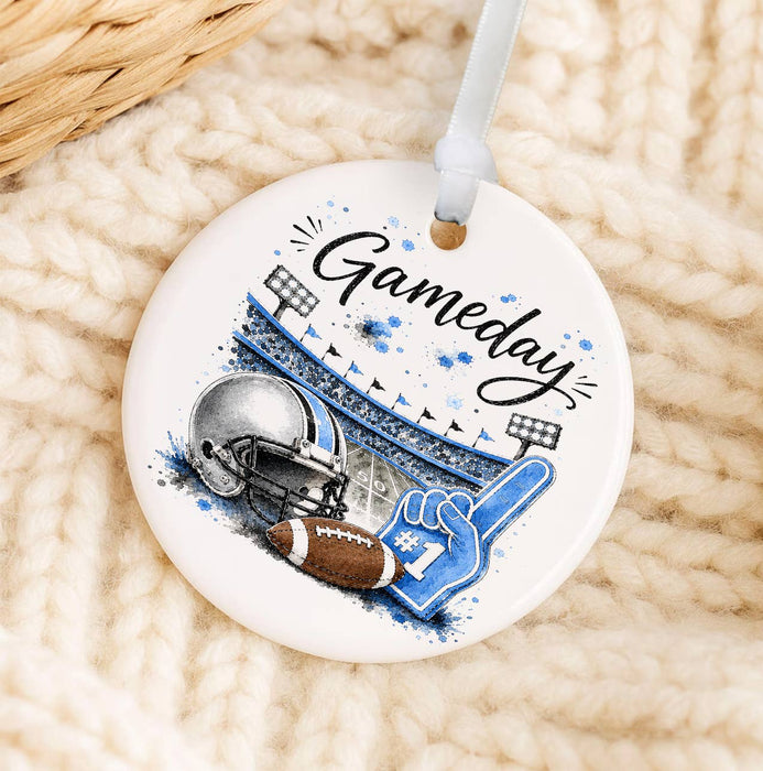 Gameday Football Silver & Light Blue Ornament