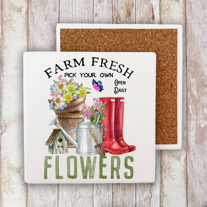 Farm Fresh Flowers Garden Stone Coaster