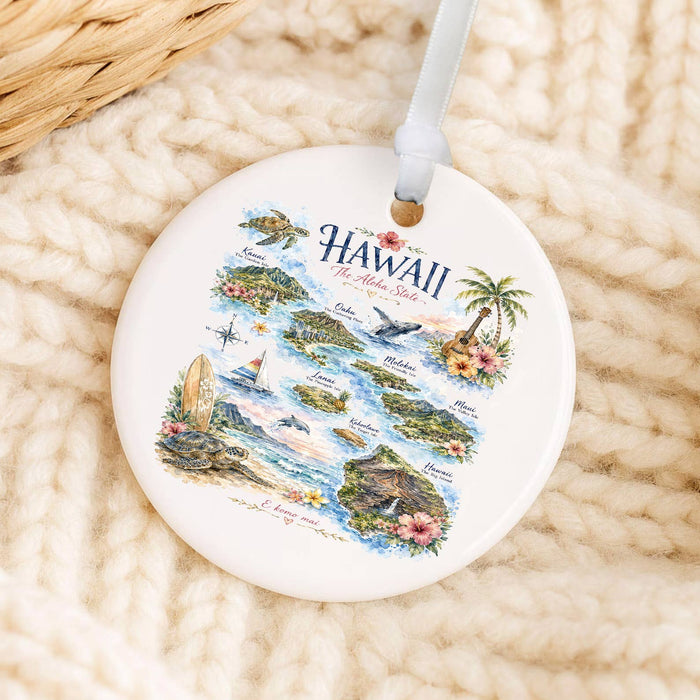 Hawaii State Map Landmark Ornament