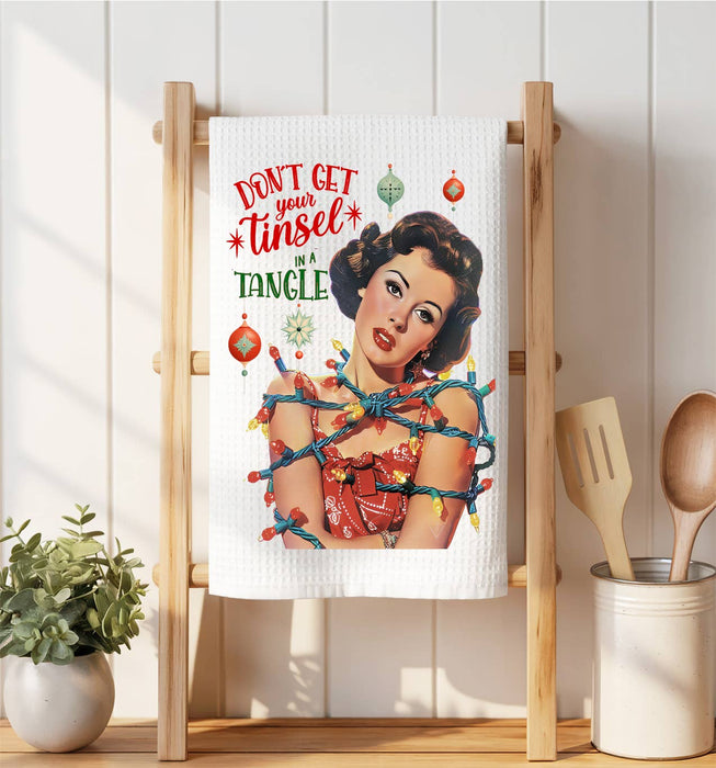 Christmas Don't Get Your Tinsel Tangled  Waffle Weave Towel