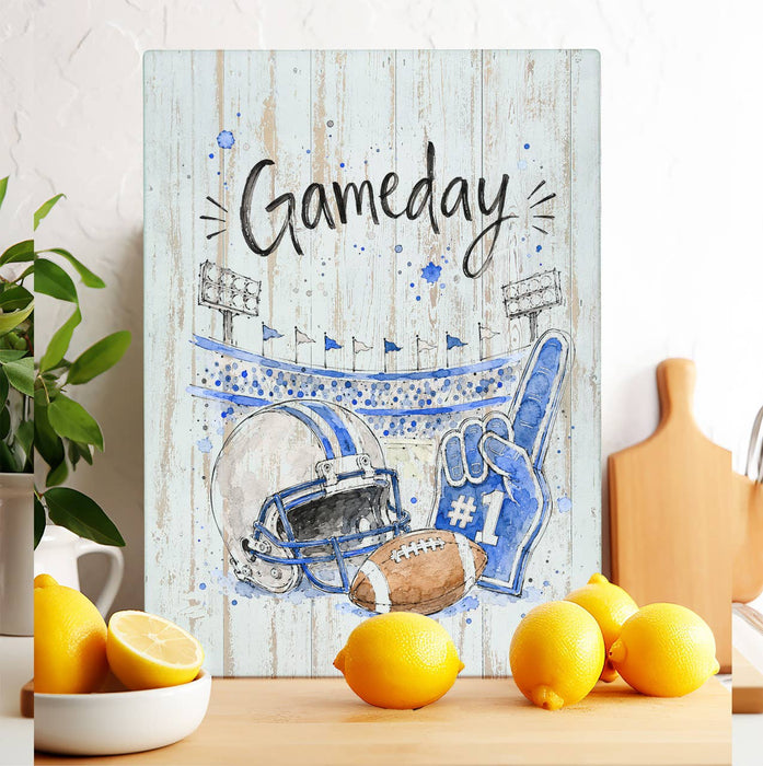 Gameday Football Silver & Royal Blue Glass Cutting Board
