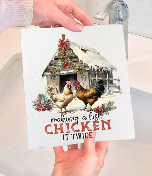 Christmas Making a List Chicken Swedish Dishcloth