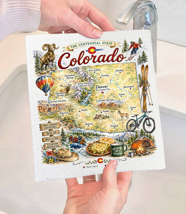 Colorado State Map Landmark Swedish Dishcloth