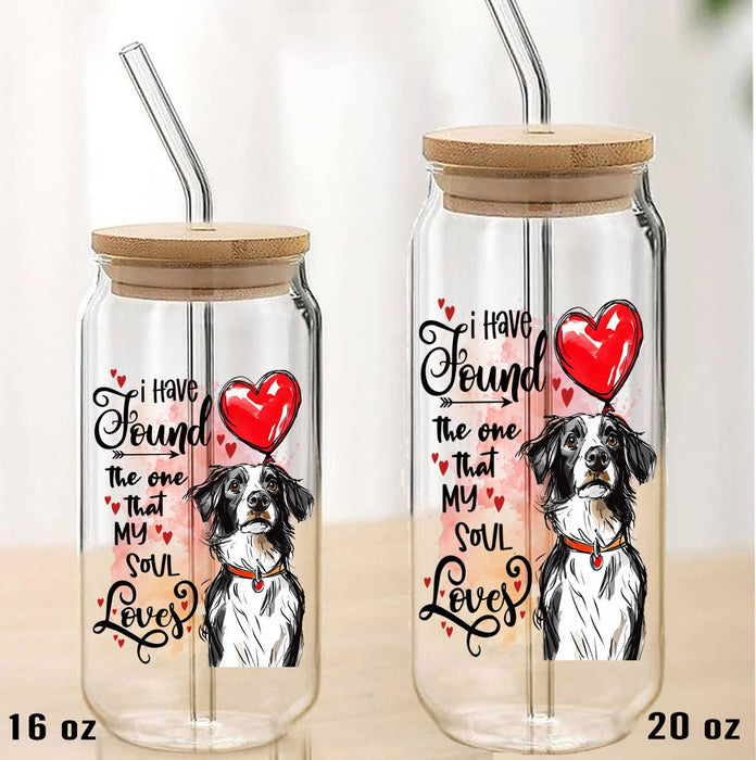 Dog Border Collie Found My Love Valentine Can Glass
