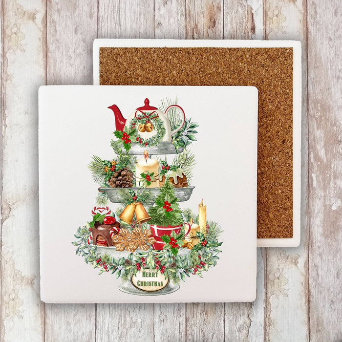 Merry Christmas Farmhouse 3 Tier Tray Stone Coaster