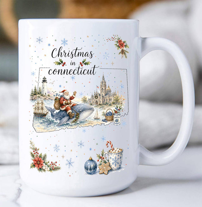 Christmas in Connecticut State Map Coffee Mug