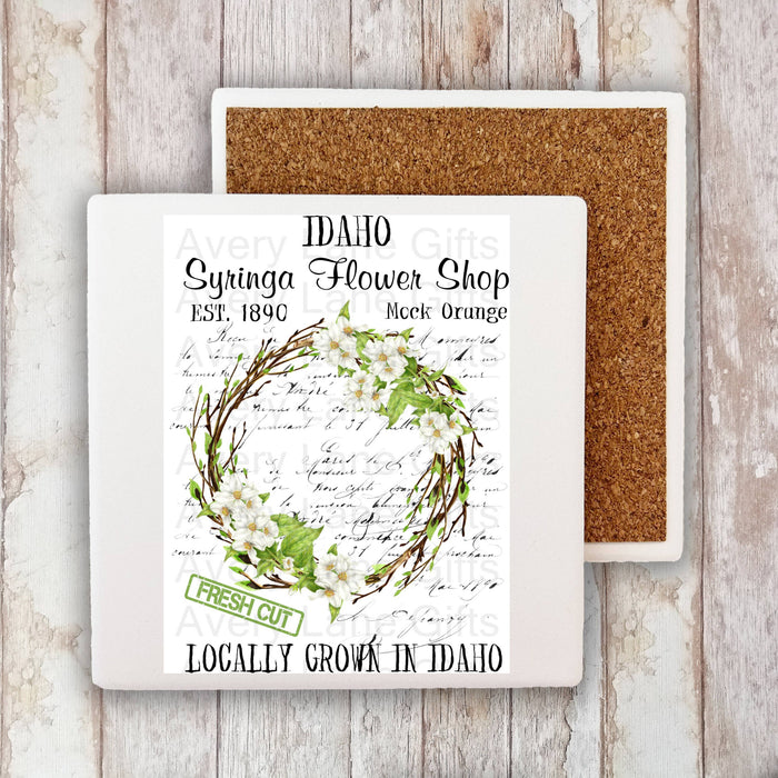 Idaho State Flower Mock Orange Syringa Stone Coaster