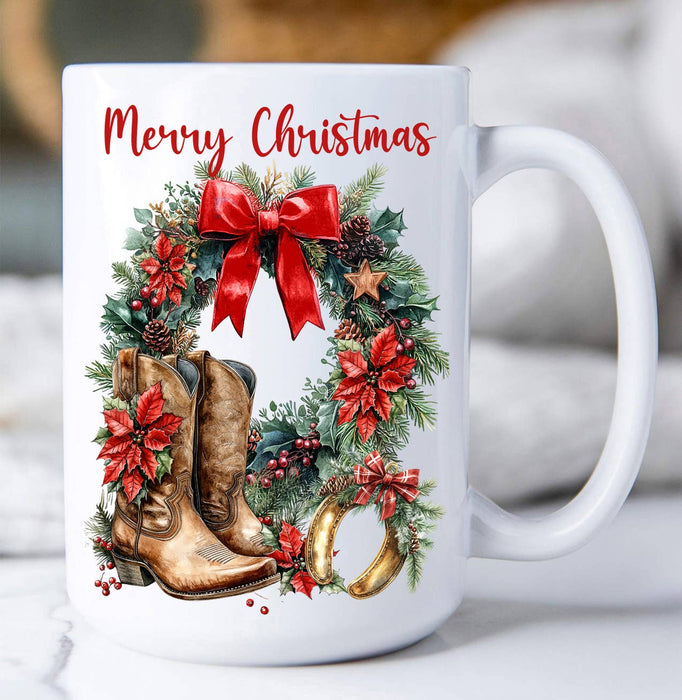 Country Christmas Poinsetta Western Coffee Mug