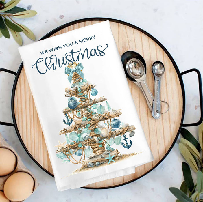 Coastal Christmas Sea Glass Tree Tea Towel