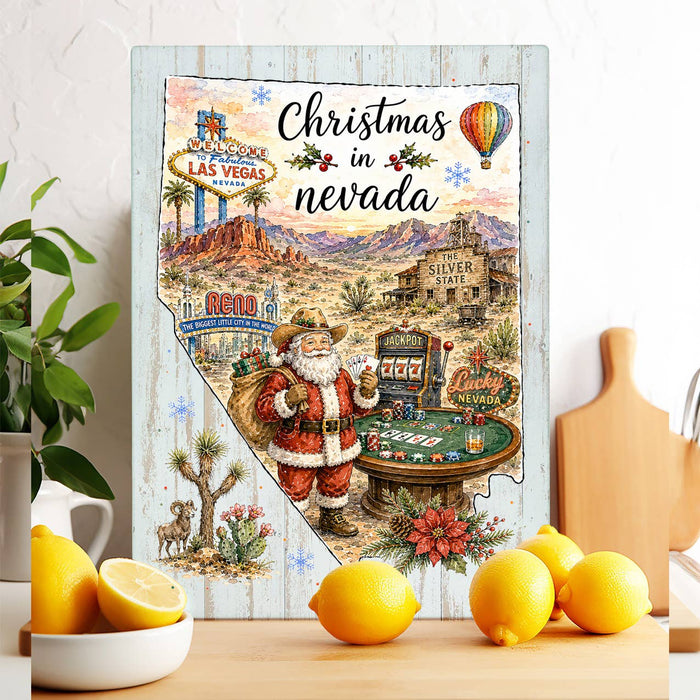 Christmas in Nevada State Map Glass Cutting Board