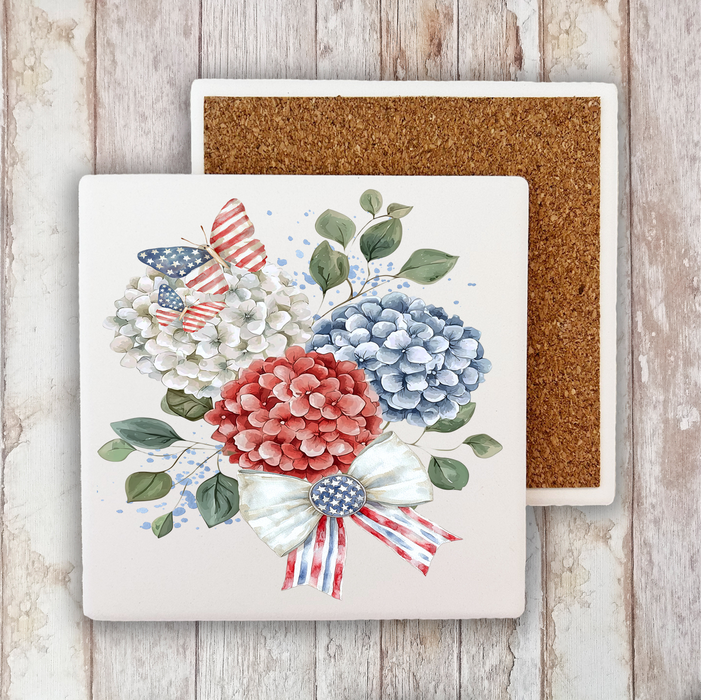 Patriotic Hydrangea Butterfly Stone Coaster