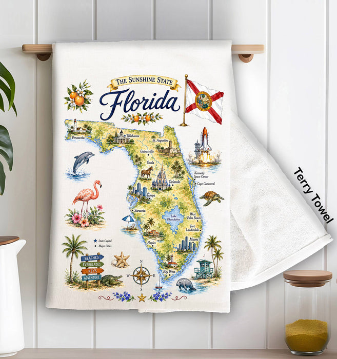 Florida State Map Landmark Kitchen Terry Towel
