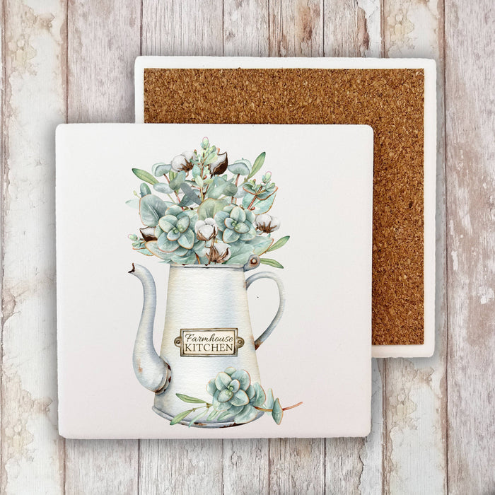 Eucalyputs tea Pot, Stone Coaster