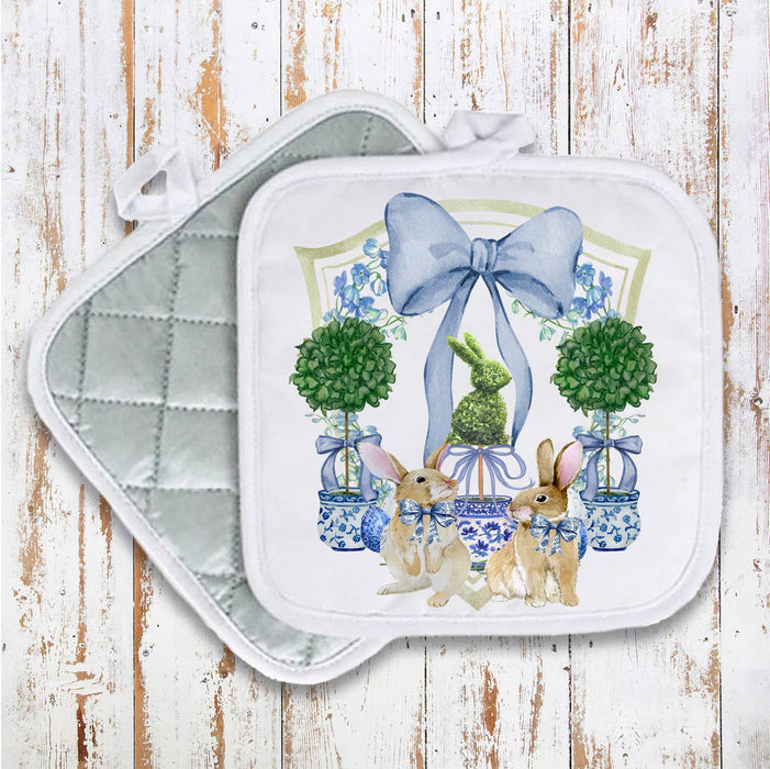 Easter Bunny Topiary Preppy Pot Holder Oven Mitt