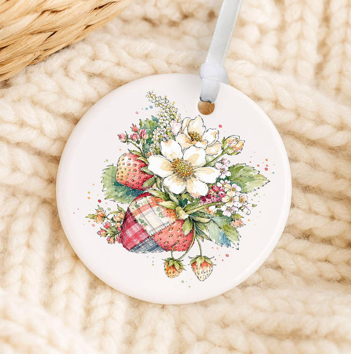 Watercolor Quilted Strawberry Ornament