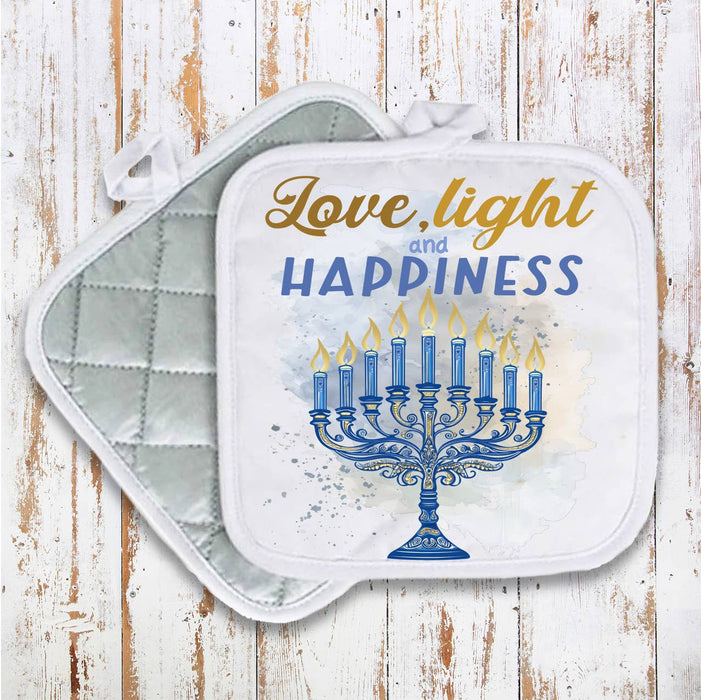 Hanukkah Menorah Love Light Pot Holder Oven Mitt
