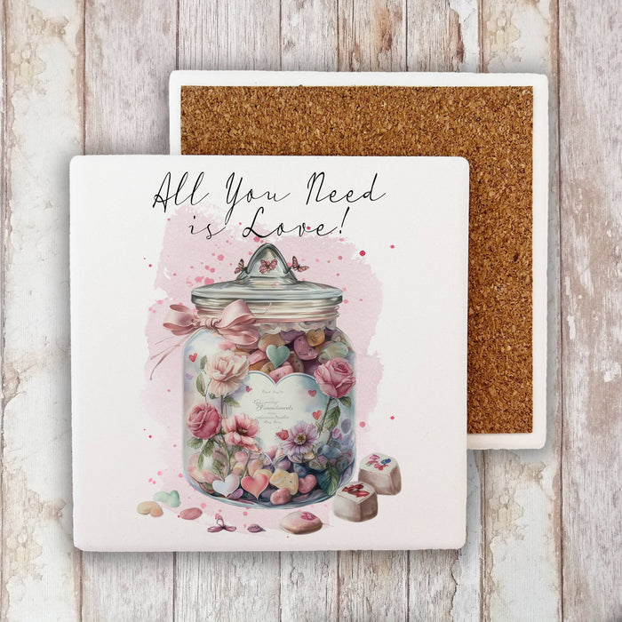 Valentine Candy Jar Need Love Stone Coaster