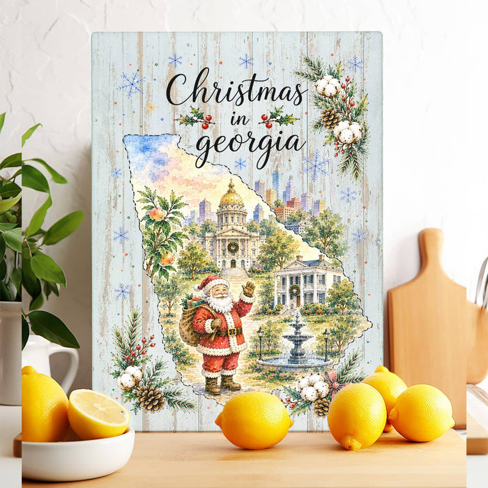 Christmas in Georgia State Map Glass Cutting Board