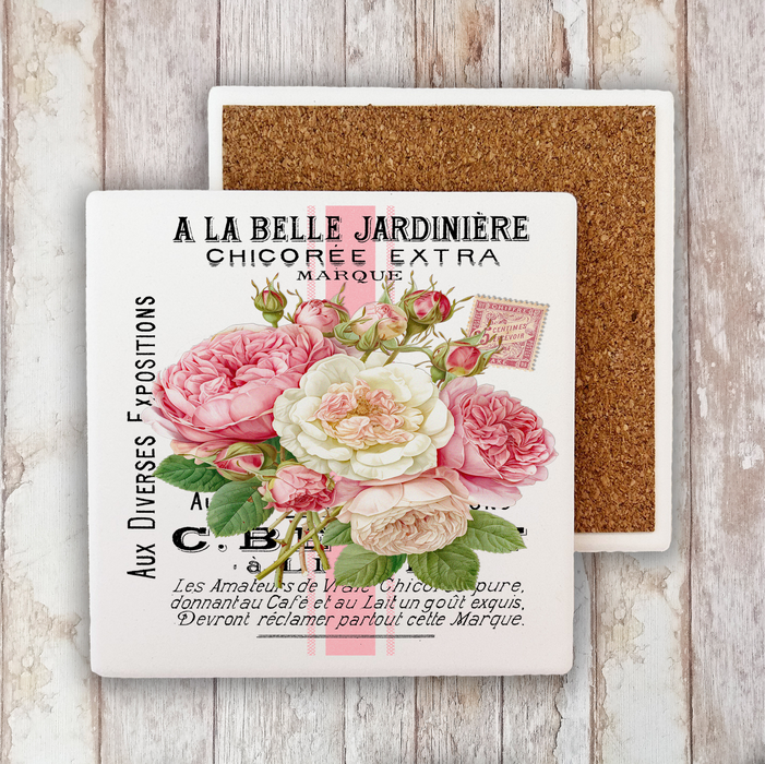 Vintage Shabby Chic French Roses Stone Coaster