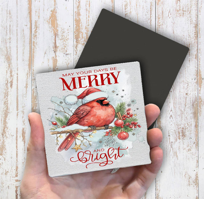 Christmas Days be Merry Red Cardinal Magnet Fridge