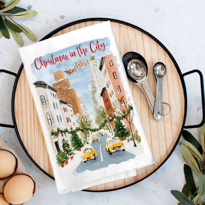 Christmas in the City Taxi Tea Towel