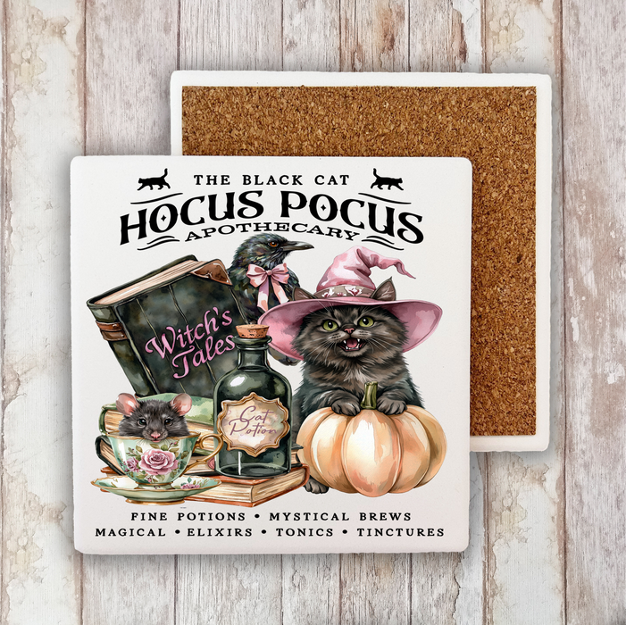 Halloween Hocus Pocus Black Cat Stone Coaster