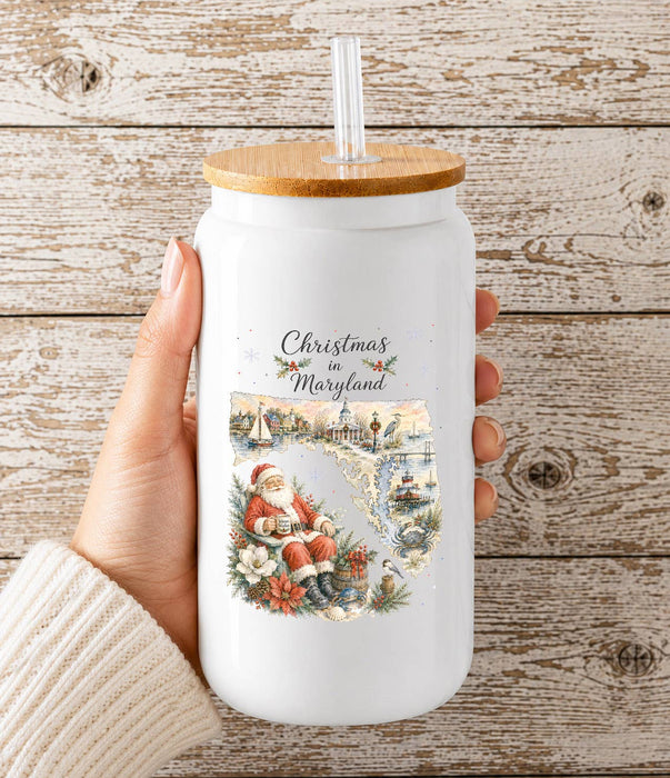 Christmas in Maryland State Map Glass Cup