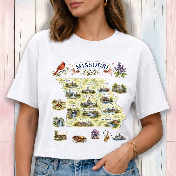 Missouri State Map Landmark Cropped T-Shirt