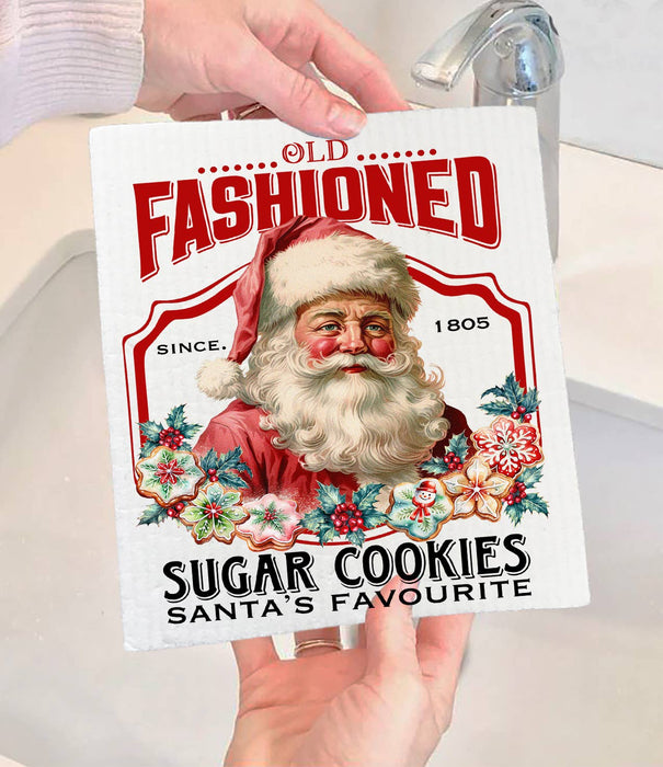 Old Fashion Christmas Santa Cookies  Swedish Dishcloth