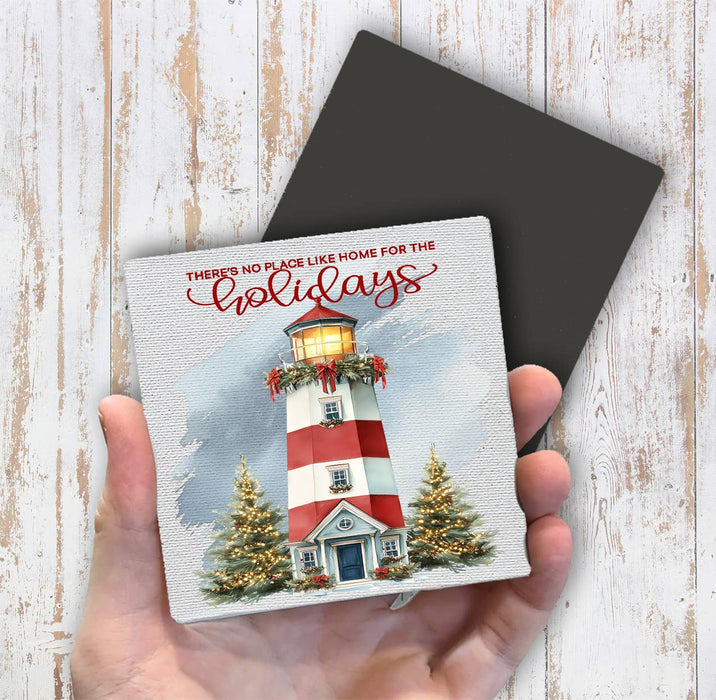 Coastal Christmas Lighthouse Home for Holiday Magnet Fridge