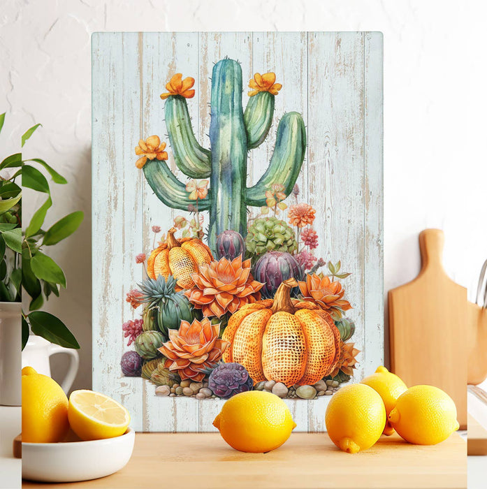 Fall Pumpkin Saratoga Cactus Flowers  Glass Cutting Board