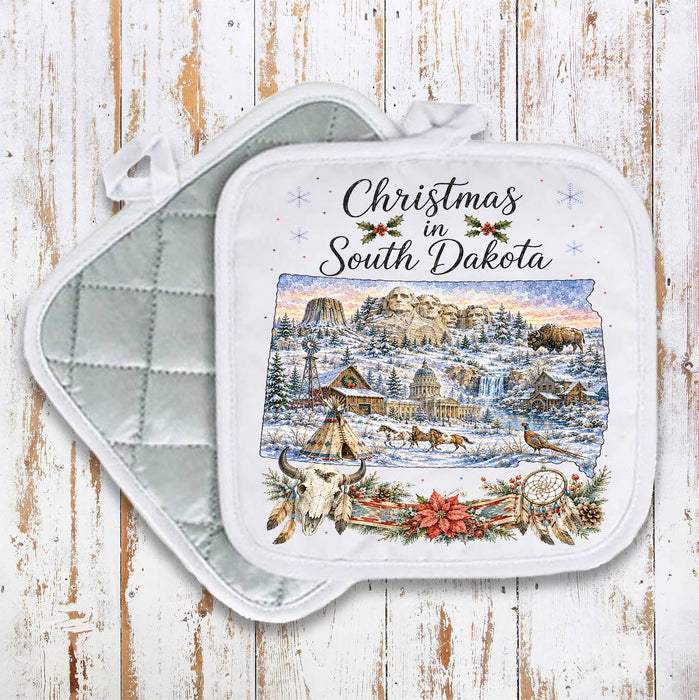Christmas in South Dakota State Map Pot Holder
