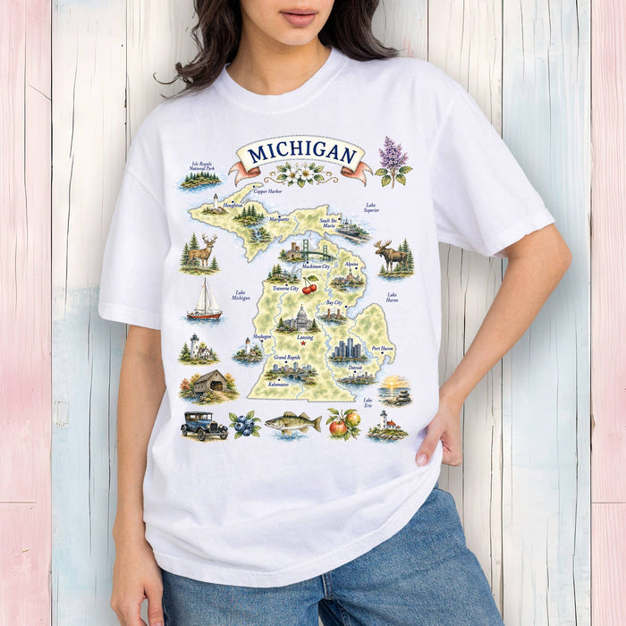 Michigan State Map Landmark T-Shirt
