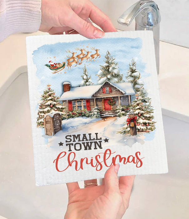 Small Town Christmas Santa Swedish Dishcloth