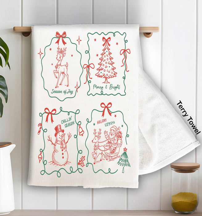 Christmas Hand-Drawn Doodle Kitchen Terry Towel