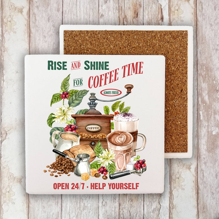 Rise and Shine Coffee Latte Cotton Stone Coaster