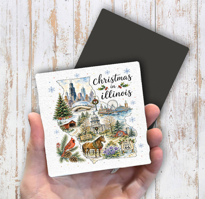 Christmas in Illinois State Map Magnet Fridge