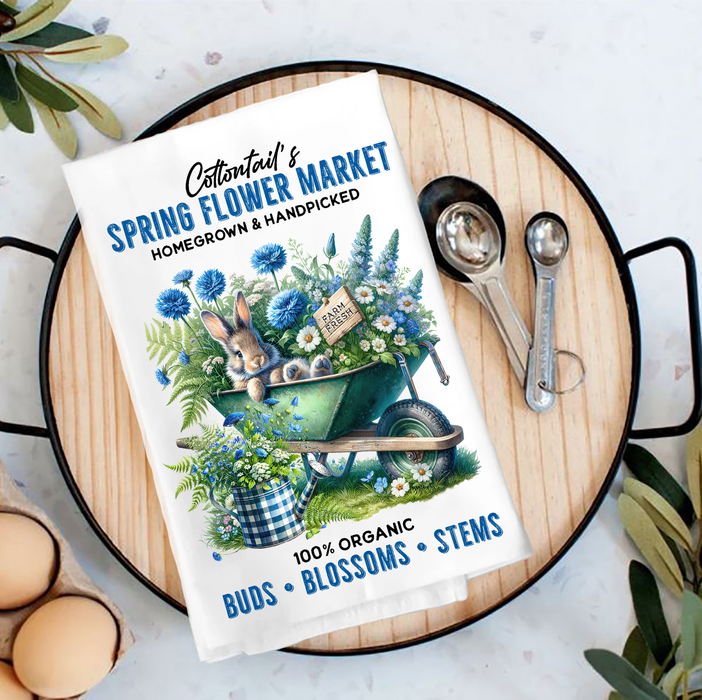 Blue Springs Flowers Bunny Tea Towel
