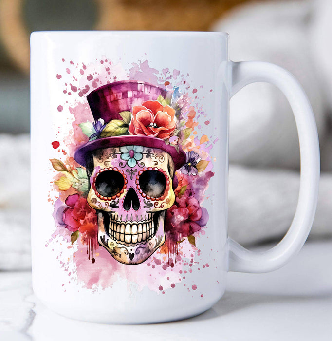 Day of the Dead Sugar Skull Top Hat Coffee Mug