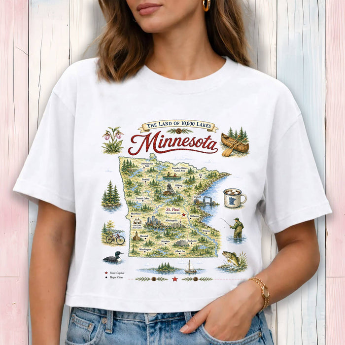 Minnesota State Map Landmark Cropped T-Shirt